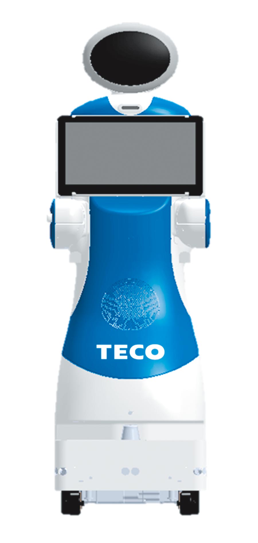 東元今天特別首度亮相自家生產的服務型機器人擔任導覽員。圖／東元提供